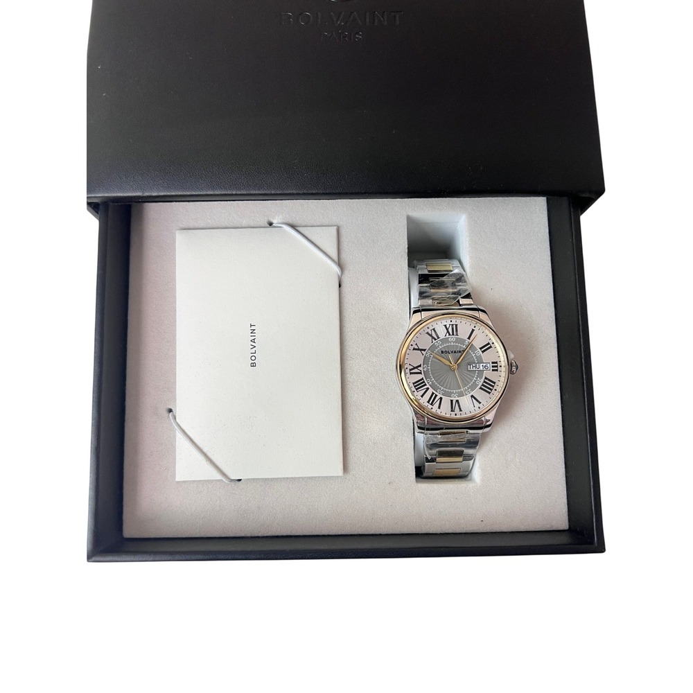 Bolvaint Thalia Watch Women Silver Gold NEW Roman Numeral Day Date 316L Steel